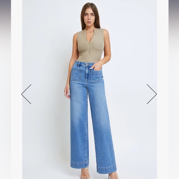 [NORI] MEDIUM WASH FRONT POCKET STREACH WIDELEG - Picture 5 of 8